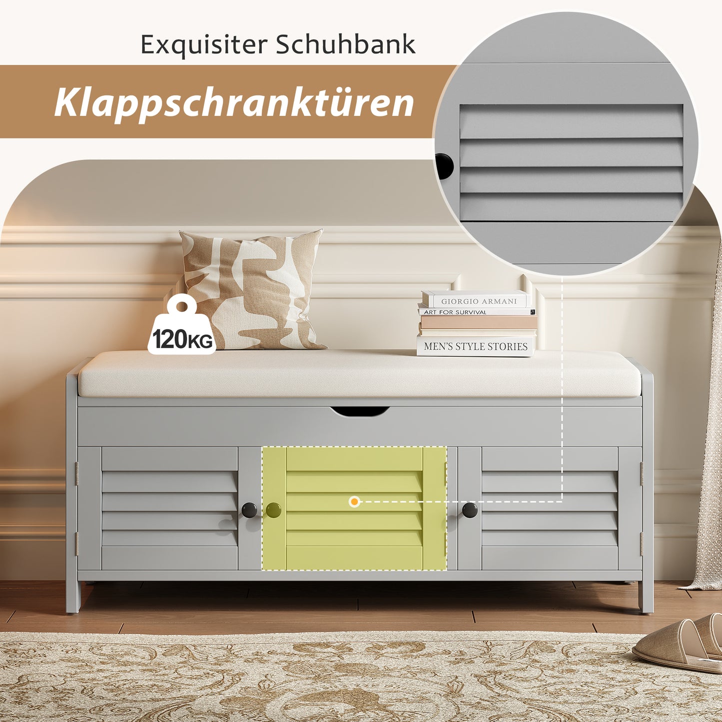 Moderne schuhbank mit sitzfläche, Eingangsbereich, Wohnzimmer, flurmöbel,  Grau