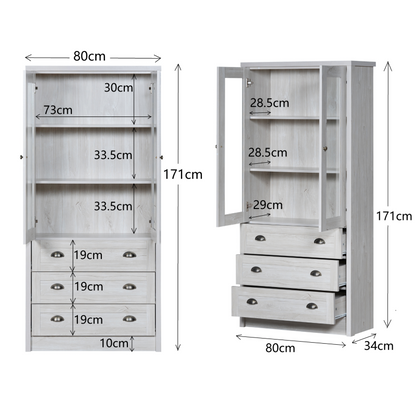 Moderner Highboard Schrank 80x34x171 cm, für Wohnzimmer, Büro & Flur