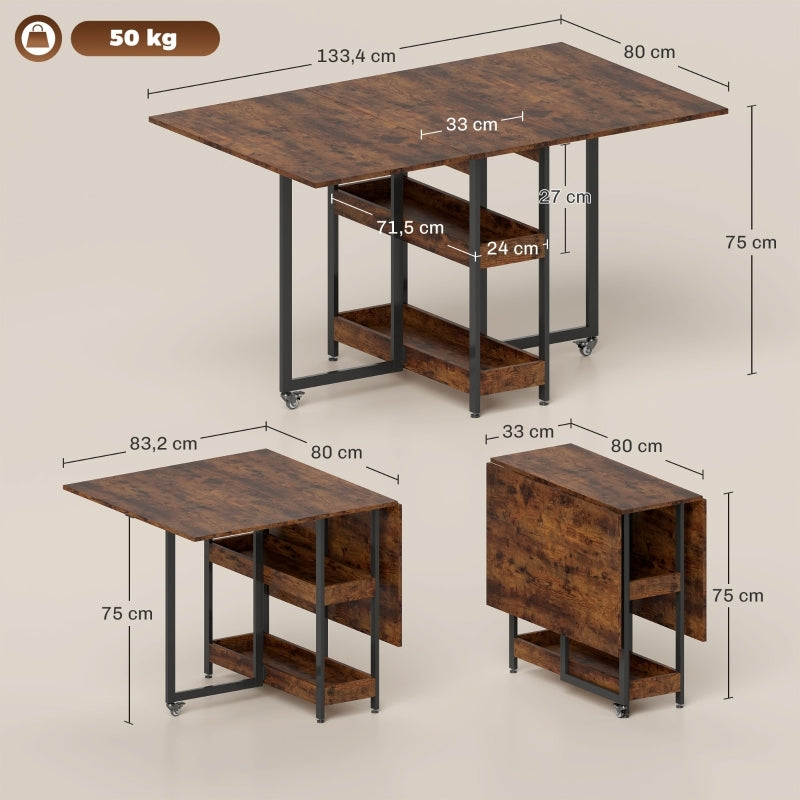 Mobiler Esszimmertisch Klapptisch für Kleine Räume, Esszimmer, Küche 133,4 x 80 x 75 cm Rustikal-Brau