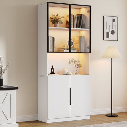 Moderne Vitrine Weiß 80x30x200cm - Glasschrank mit LED-Beleuchtung, Einstellbare Helligkeit & Farbtemperatur, Bücherregal für Sammlerstücke, weiß