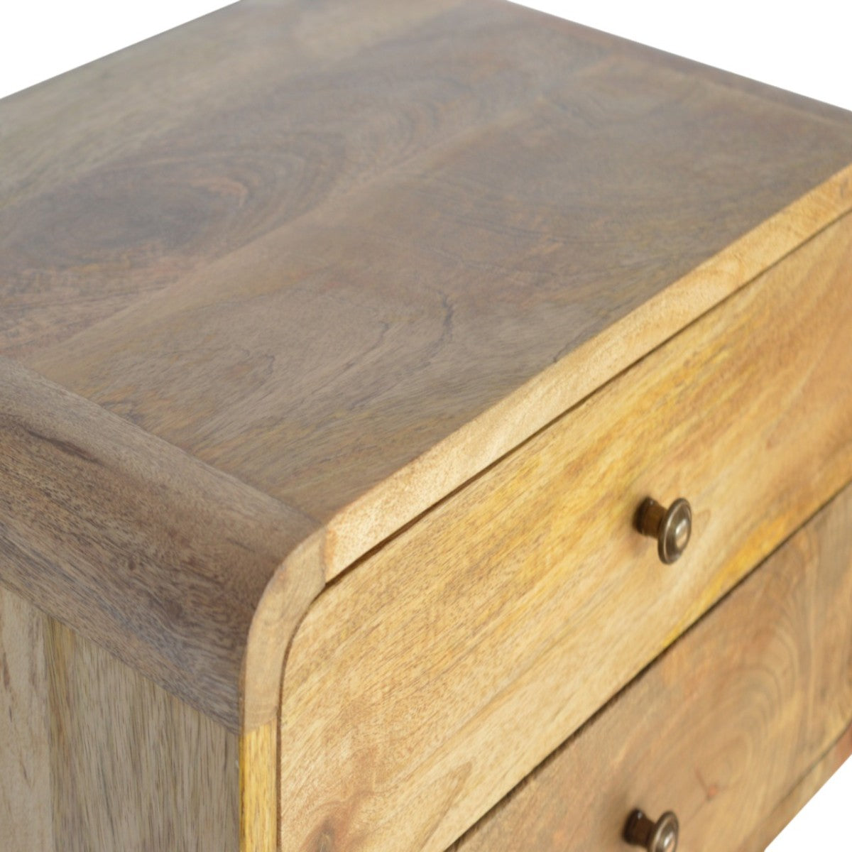 Schwebender Nachttisch aus massivem Mangoholz – Oak-ish Finish, 2 Schubladen, Wandmontage, Handgefertigt, Fertig montiert, 45x32x25 cm