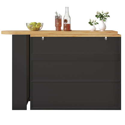Ausziehbarer Bartisch Schwarz (137-215cm) - Moderner Teleskop-Hochtisch mit Schublade & Regalen - Bewegliche Kücheninsel & Bistro Table