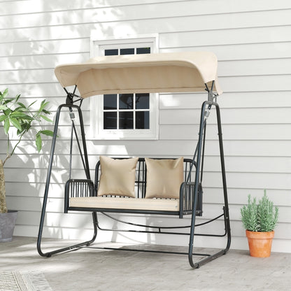 Hollywoodschaukel Rattan 2-Sitzer Gartenschaukel mit verstellbar, Sonnendach Kissen Hängebank, für Garten Balkon, Khaki