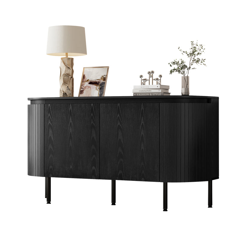 Moderner Bogenförmiger Sideboard mit verstellbaren Regalen und Metallbeinen, ideal für Wohnzimmer und Esszimmer (Schwarz)