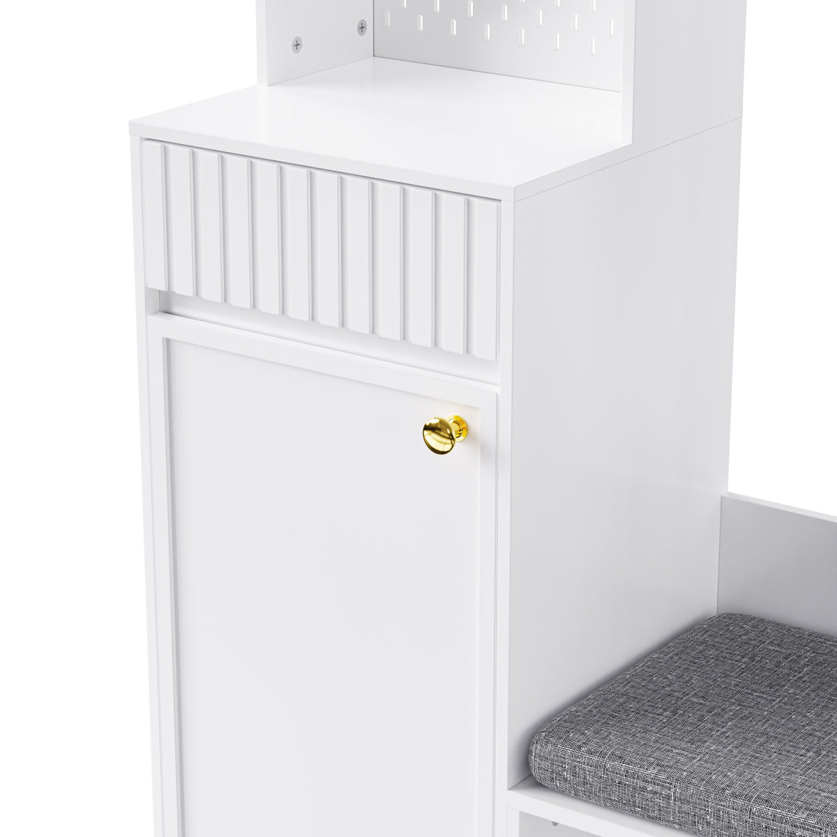 Garderoben-Set mit Sitzbank, Schubladen & Lochwand, Flurgarderobe 6-in-1, MDF, Weiß, 100x180x35 cm