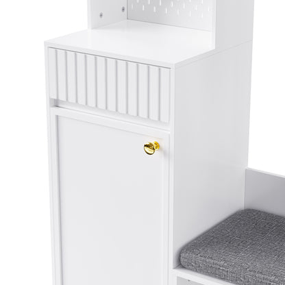 Garderoben-Set mit Sitzbank, Schubladen & Lochwand, Flurgarderobe 6-in-1, MDF, Weiß, 100x180x35 cm