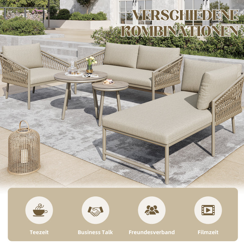 Garten Lounge Set, Seil Gartenmöbel Set, Modernes Outdoor Sofa Set Handgewebtes Seil, Inklusive Aller Sitz- Und Rückenkissen, Balkonset, Garten Und Terrasse, Khaki