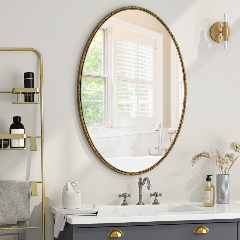 Iron Art Oval Retro Mirror, Antique Effect, Wall Hanging, Suitable For Bathroom, Bedroom, Living Room (Gold)