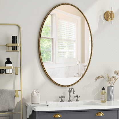 Iron Art Oval Retro Mirror, Antique Effect, Wall Hanging, Suitable For Bathroom, Bedroom, Living Room (Gold)