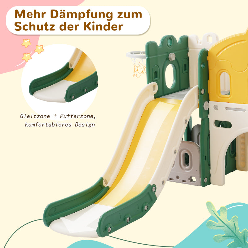 Mein kleines Schloss-Slide Kletterspielzeug für Kinder, 6 in 1 Kinderrutsche, Klettern, Bohrspiel, Stauraum, Spielgang, Basketballrahmen. Hergestellt aus HDPE (Enthält keine Meereskugeln)