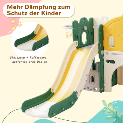 Mein kleines Schloss-Slide Kletterspielzeug für Kinder, 6 in 1 Kinderrutsche, Klettern, Bohrspiel, Stauraum, Spielgang, Basketballrahmen. Hergestellt aus HDPE (Enthält keine Meereskugeln)