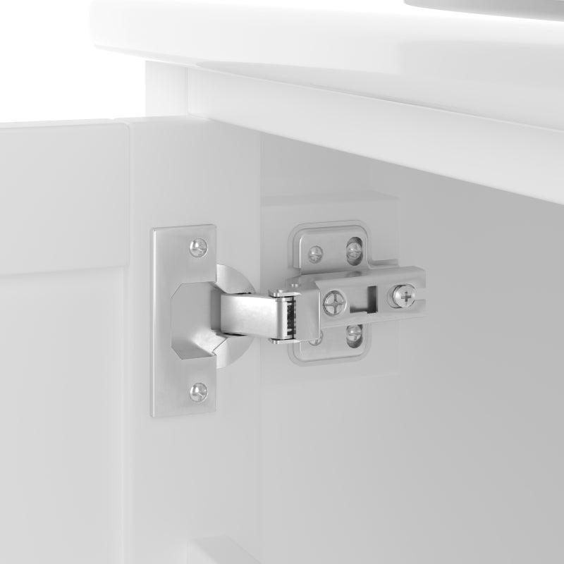 76x46x83,5cm Bodenstehender Badezimmerschrank mit Waschbecken, Waschtisch, komplett lackiert, Türregal, drei geräuschlose Schubladen, integriertes Keramikwaschbecken, weiß