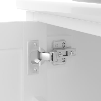76x46x83,5cm Bodenstehender Badezimmerschrank mit Waschbecken, Waschtisch, komplett lackiert, Türregal, drei geräuschlose Schubladen, integriertes Keramikwaschbecken, weiß