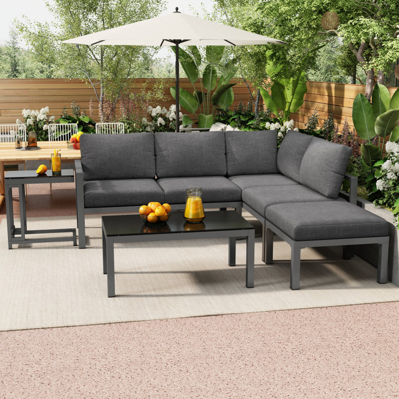 Garten Loungesessel Set, Eckloungesessel, Gartenmöbel für 4-5 Personen, mit Beistell- und Couchtisch, wetterfeste Loungemöbel, grau, 5er Set, inkl. aller Kissen(preview sku:HW24018AAS)