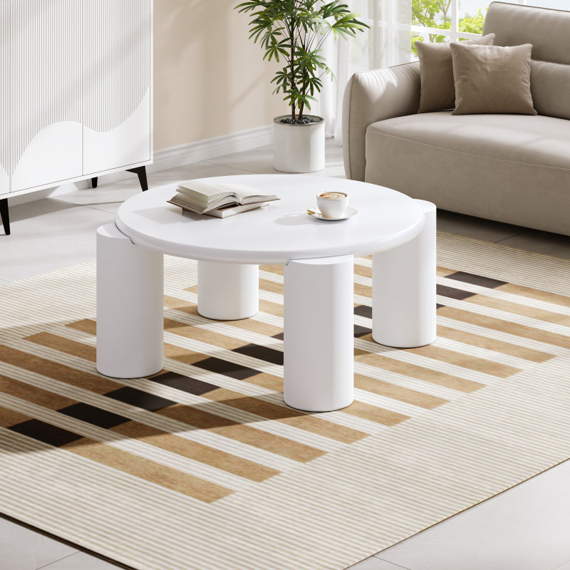 White Cloud Couchtisch, moderner Couchtisch mit 4 stabilen Stützbeinen, kleiner weißer Couchtisch, runde Kante, passt gut in Wohnzimmer, Schlafzimmer, Balkon, Terrasse