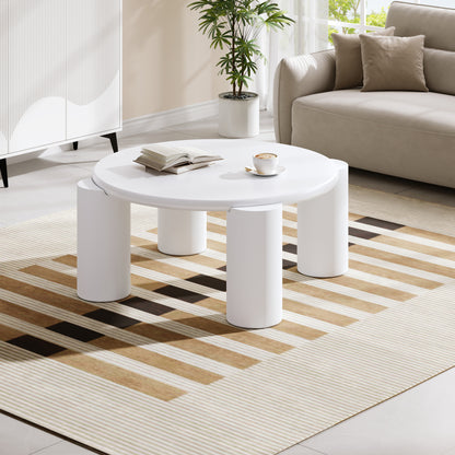 White Cloud Couchtisch, moderner Couchtisch mit 4 stabilen Stützbeinen, kleiner weißer Couchtisch, runde Kante, passt gut in Wohnzimmer, Schlafzimmer, Balkon, Terrasse
