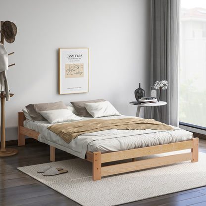 Solide Massivholzbett Futonbett Massivholz Natur Bett aus mit Kopfteil und Lattenrost , Natur (200x140cm)