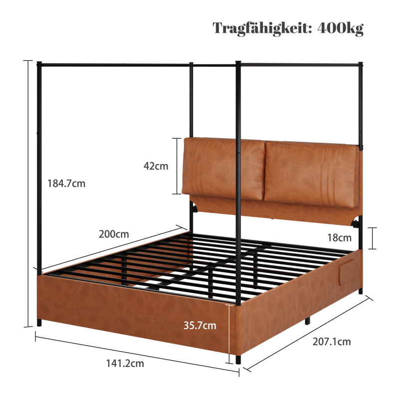High-End-leichte Luxus Stil mit zwei Leder-Weich Kissen, ausgestattet mit 4 abnehmbaren, zweizweckigen Lederbett, kein Boxfeder 140*200