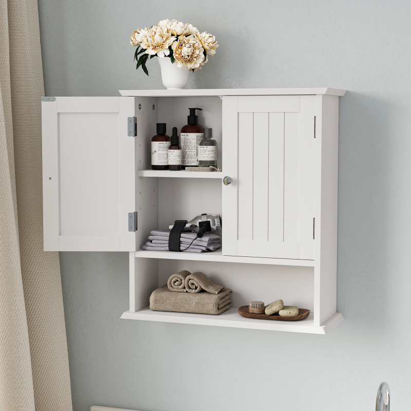Badezimmerschrank Wandregal mit 2-Türen, Weiß