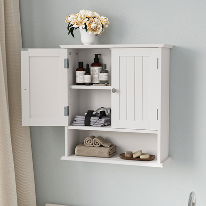 Badezimmerschrank Wandregal mit 2-Türen, Weiß