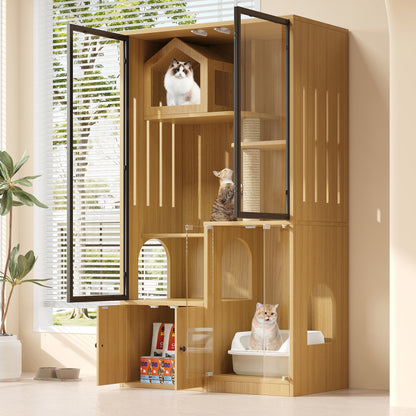 Katzenschrank/Katzenhaus mit abnehmbare Sandablassplatte, geruchsisoliert, ohne Katzenklo, 100×45×66 cm, Nussbaumfarbe