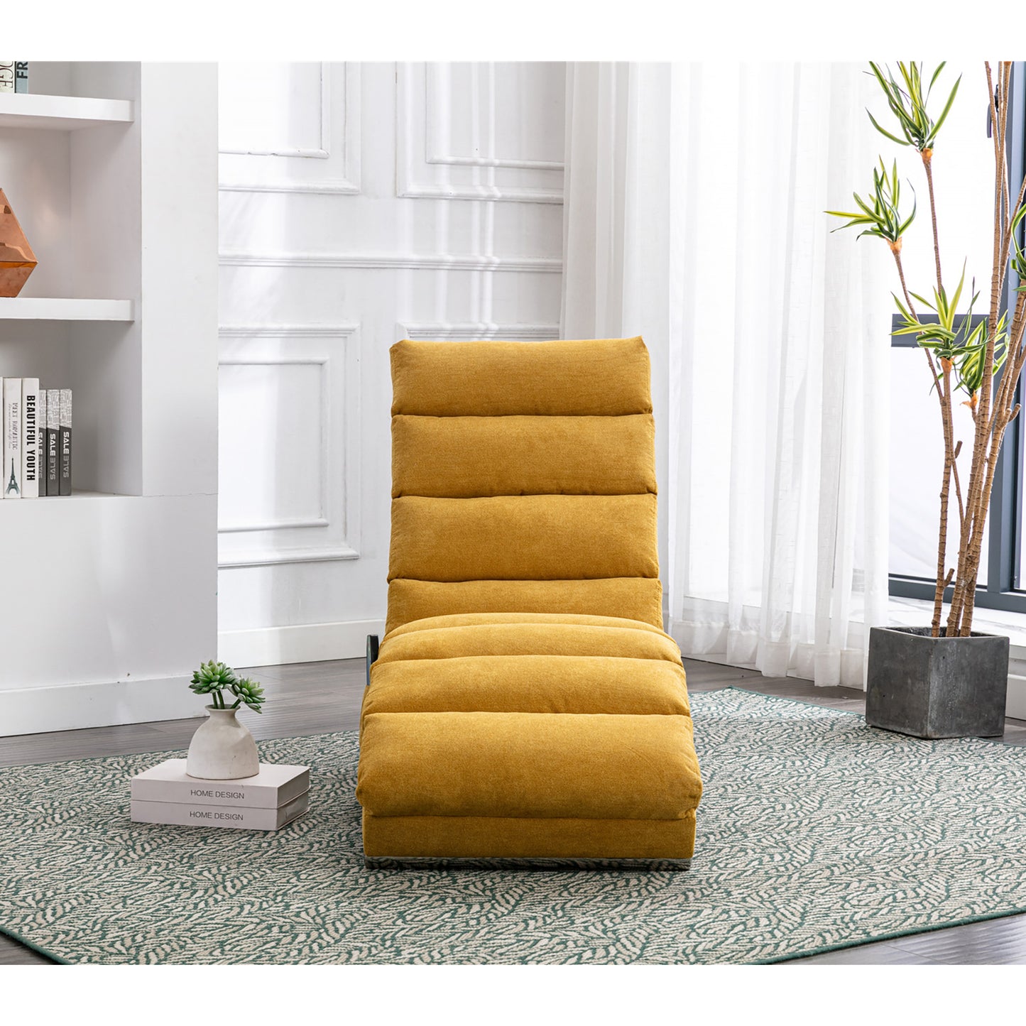 Entspannungsliege Polstersessel Liegesofa mit Vibrationsfunktion Ganzkörper Unterstützung Seitentaschen modernes Design Wohnzimmer Senfgelb