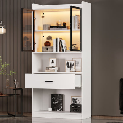 Curio Vitrine mit Licht, 16 Farben Licht, Sammlerstücke Schrank Display Regal, Bücherregal Vitrine für Wohnzimmer, weiß