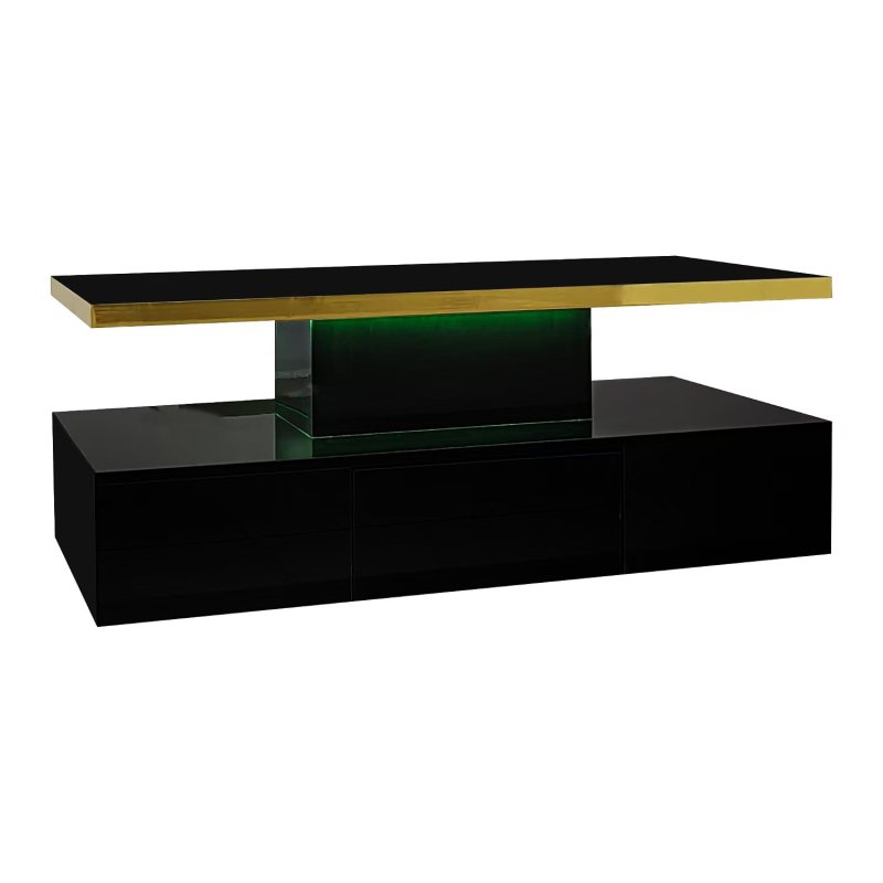 Couchtisch, Tisch mit Schubladen, Hochglanzlackierung, Beistelltisch mit zwei Ablageebenen. Mit LED-Licht