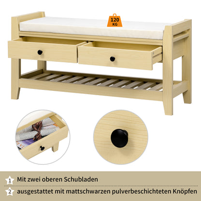 Moderne Schuhbank mit Sitzfläche und Stauraum, Soft Kissen-Oberfläche, Schuhregal für Eingangsbereich, Natur