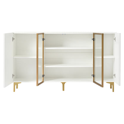 Elegantes 4-Tür Sideboard, Modernes Design, Grifflos, Viel Stauraum, Weiß