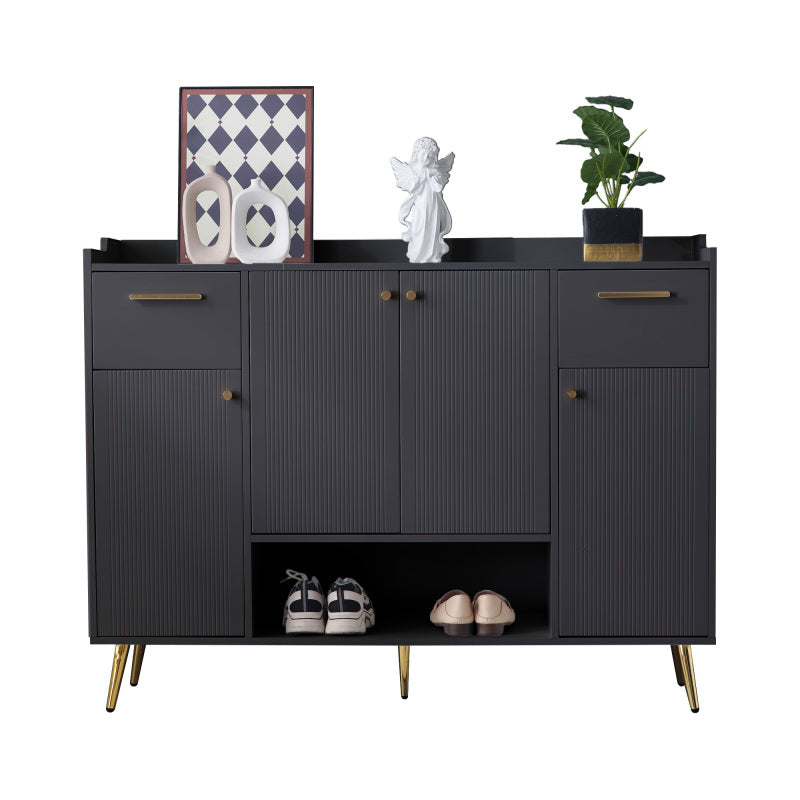 Schuhschrank, Schuhregal mit 2 Schubladen und 4 Türen, Metallfüße, schwarz