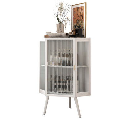 Floor Coner Cabinet with Tempered Glass Door & Adjustable Shelf for Bathroom, Living Room, Bedroom(White)