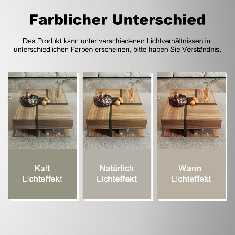 Couchtisch, Tisch mit 4 Schubladen, einzigartige Farbabstimmung und Liniendesign, Stauraum unten. 78*78*36cm