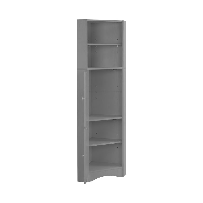 Badschrank, Badmöbel, Eckschrank mit zwei Ablagefächern, offenes Fach mit verstellbarem Einlegeboden, 36.5x 36.5 x 155 cm, hellgrau