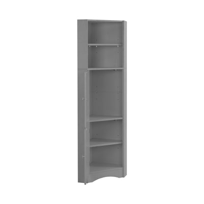 Badschrank, Badmöbel, Eckschrank mit zwei Ablagefächern, offenes Fach mit verstellbarem Einlegeboden, 36.5x 36.5 x 155 cm, hellgrau