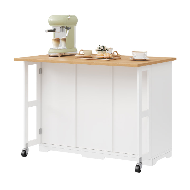 Küchenwagen, mobiler Servierwagen, Kücheninsel mit Schublade, Küchenschrank mit Haustierfressnapf/Haustieressbereich, 120*70*90cm, weiß