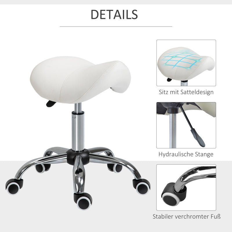 Rollhocker Drehhocker höhenverstellbar Sattelhocker gepolstert in Weiß für Büro & Zuhause