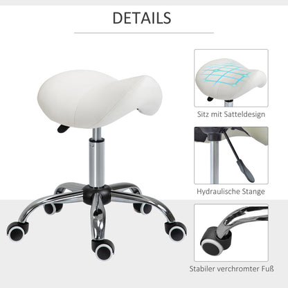 Rollhocker Drehhocker höhenverstellbar Sattelhocker gepolstert in Weiß für Büro & Zuhause