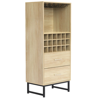 Sideboard, Stilvoller Weinschrank mit zwei Schubladen, 18 Fächern und Gläserhalterung – Mattschwarze Metallfüße – Perfekt für Weinliebhaber