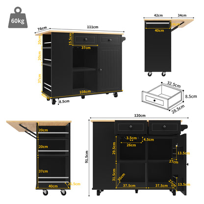 Kücheninsel mit Arbeitsplatte Küchenschrank Schwarz Esszimmerwagen mit Snackhalter und Weinglasregal Buffetschrank Trennwände Holzmaserung