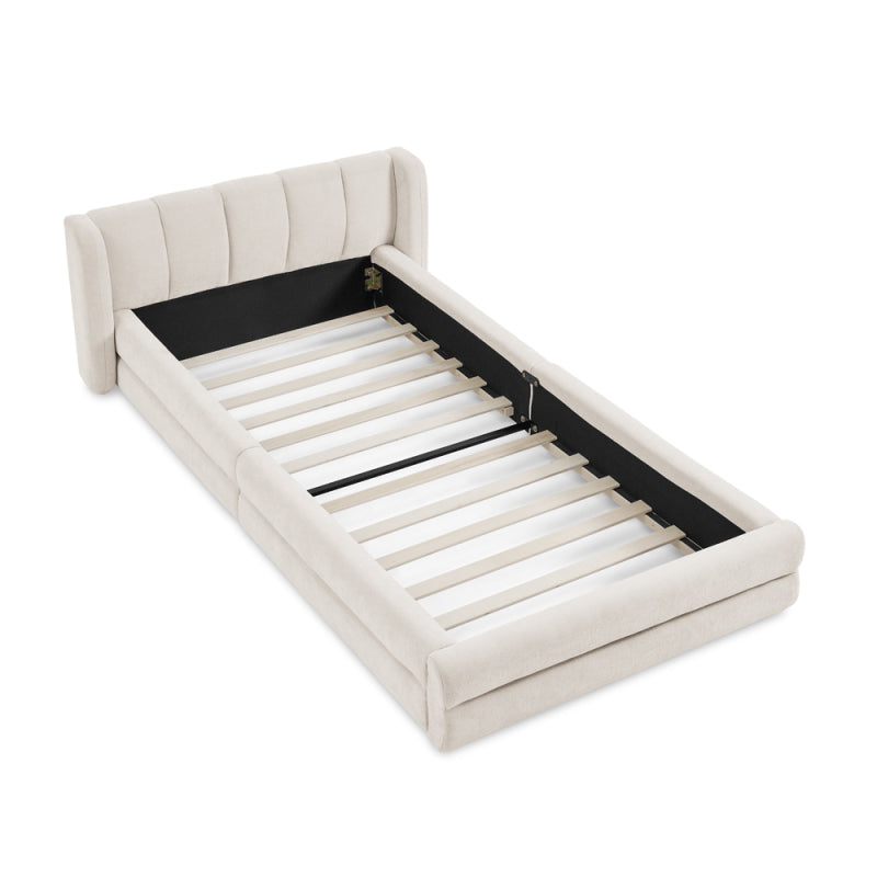 Einzelbett 90x200 cm, hautfreundlicher Chenille Stoff, komfortables Rückenlehne, auch als Kinderbett geeignet, Beige (ohne Matratze)