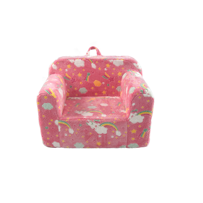 Kindersofa 3in1 mit leuchtendem Cartoon-Muster, Armlehne, waschbar, leicht, Pinkes Regenbogen