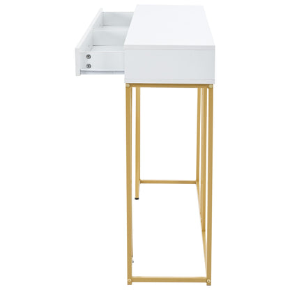 Konsolentisch,Flurtisch mit 2 Schublade ,Leichter Luxus-Stil Beistelltisch, Weiß/Gold
