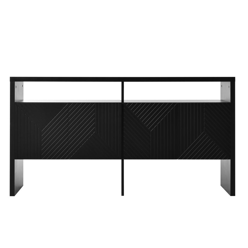 Kommode / Sideboard / Flurschrank mit 2 offenen Fächern und 4 Türen, Schwarz