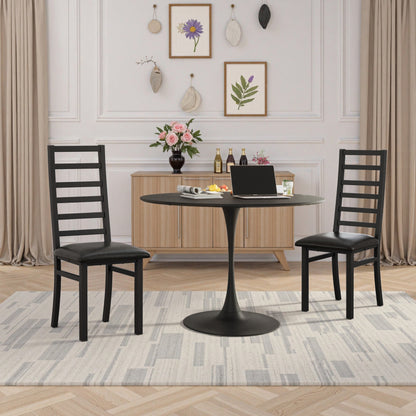 47.24"Modern Round Dining Table,Four Patchwork Tabletops with Black Color Solid Wood Grain Table Top,Metal Base Dining Table, End Table Leisure Coffee Table