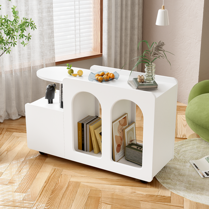 Beistellschrank mit Rollen, vielseitiger Aufbewahrungswagen für Wohnzimmer, Esszimmer und Schlafzimmer, Weißer