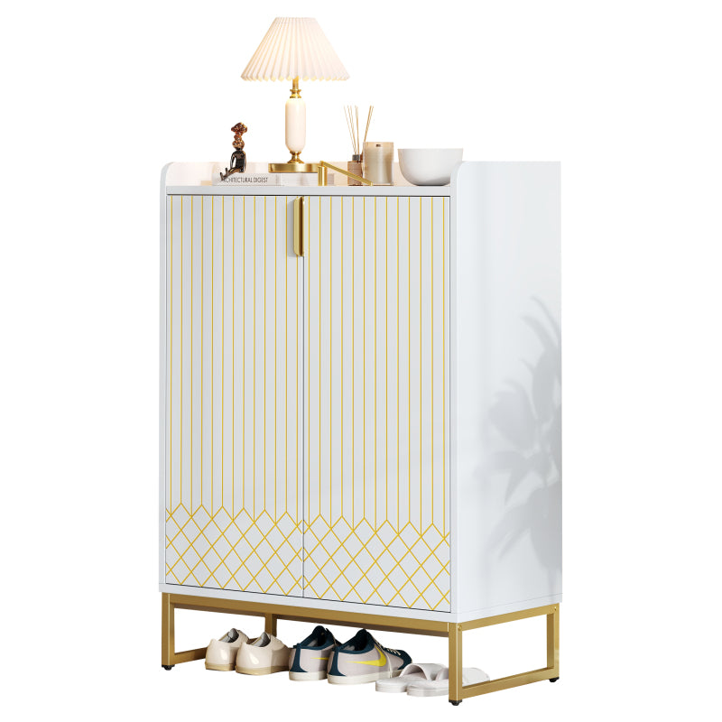 Moderner weißer Schuhschrank mit goldenen Metallbeinen, Aufbewahrungsschrank mit goldfarbenen Schranktüren, 75*37*105CM.