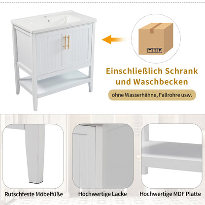 Badmöbel Einzel Waschtisch mit Unterschrank 80cm mit Keramik-Waschbecken,weiß