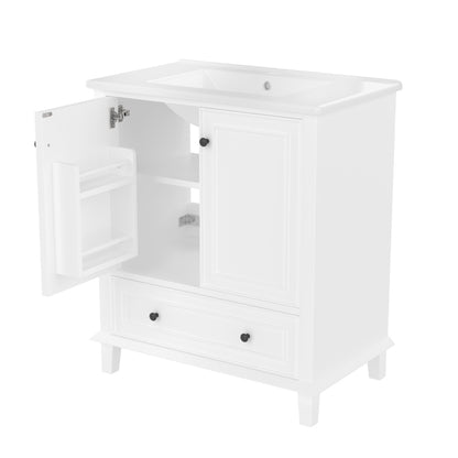 Bodenstehender Badezimmerschrank mit Waschbecken, Waschtisch, feuchtigkeits- und wasserdicht, integriertes Keramik Waschbecken, weiß