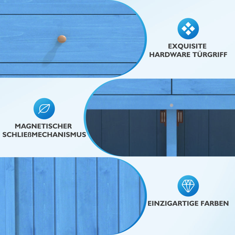 Holz Gartenschrank,Gartenschrank mit Regalen  Outdoor Schrank, Gartenschrank Geräteschuppen Terrassenschrank, Balkonschrank, Gerätehaus, Garten Möbel, Blau
